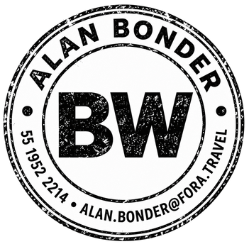 BW CONTACTO Sello personal de Alan Bonder con el monograma BW y los datos de contacto de Bonder's Wonders